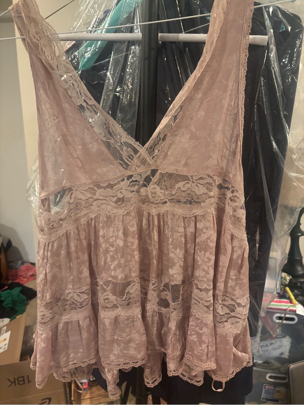 Free People Blush Pink Lace Boho Tunic Tank Top fits XS-S - Picture 3 of 6